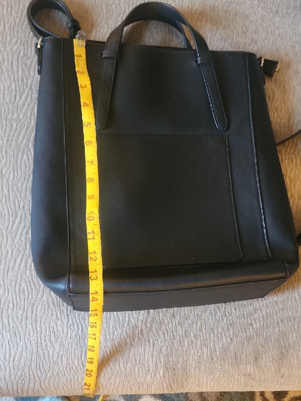 Black Faux Leather Laptop Tote with Front Pocket - Picture 16 of 16